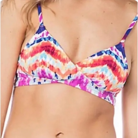 Hobie Chevron Ikat Print Bikini Top, has a wrap around strap & shoulder straps - Picture 1 of 16